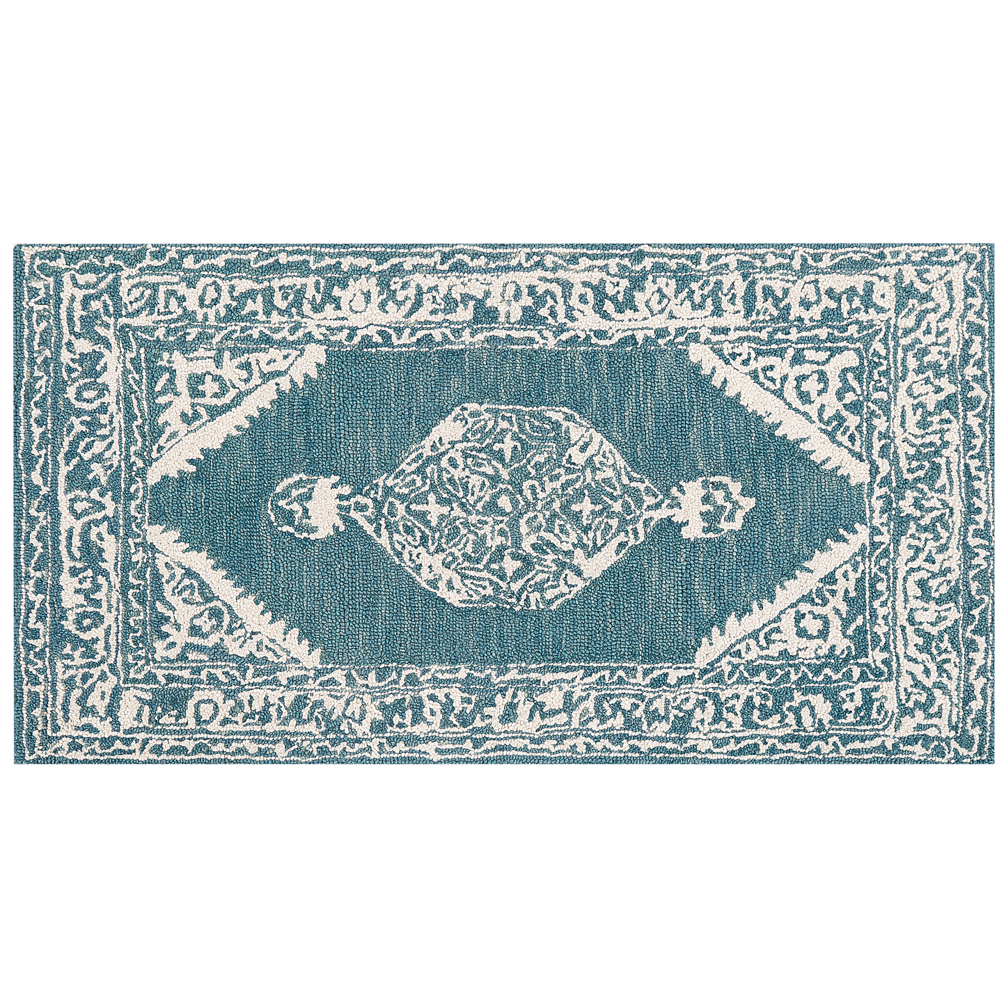 Teppich Wolle weiss / blau 80 x 150 cm GEVAS