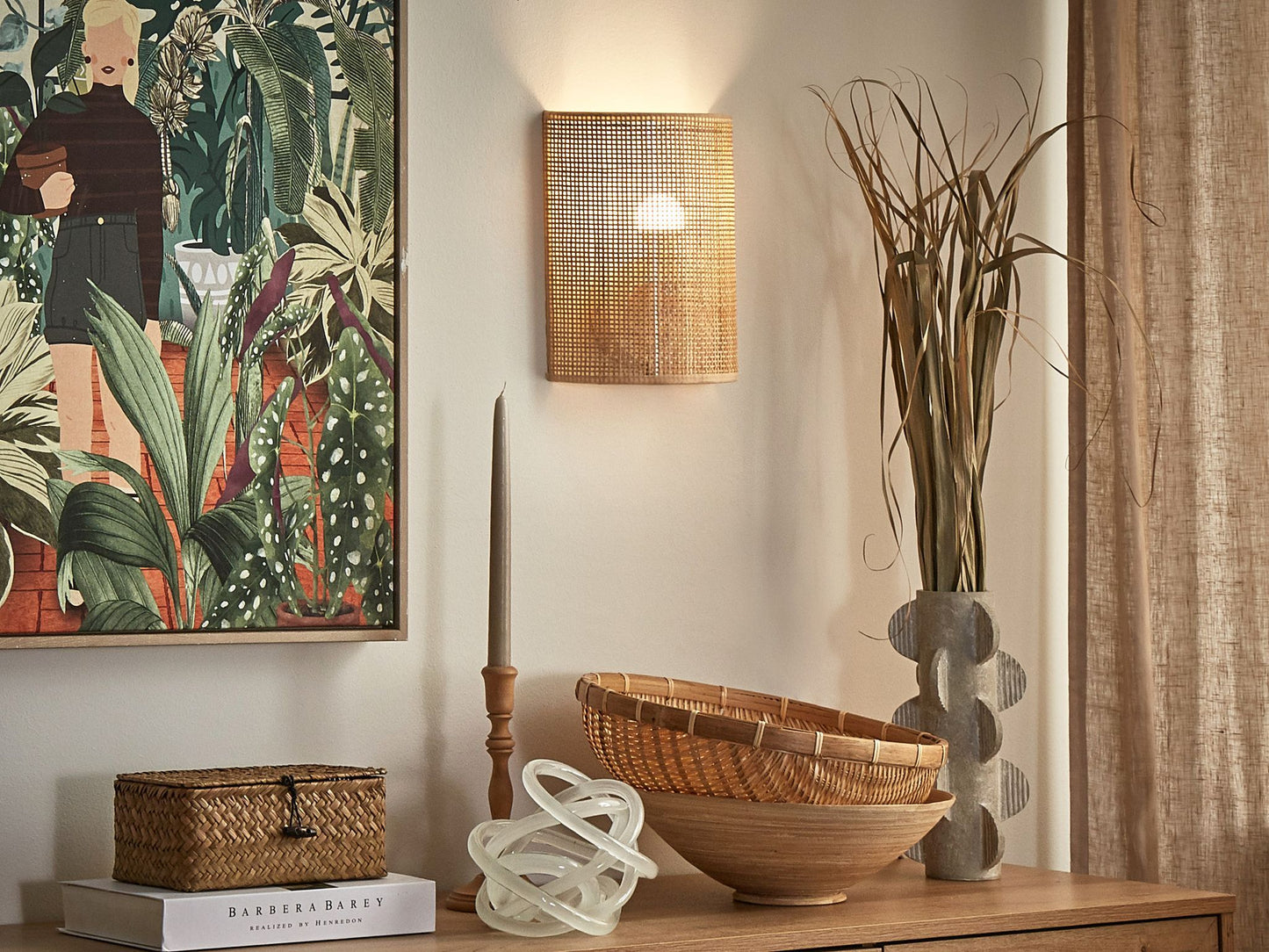 Wandlampe DEMITRIE Rattan Naturfarben