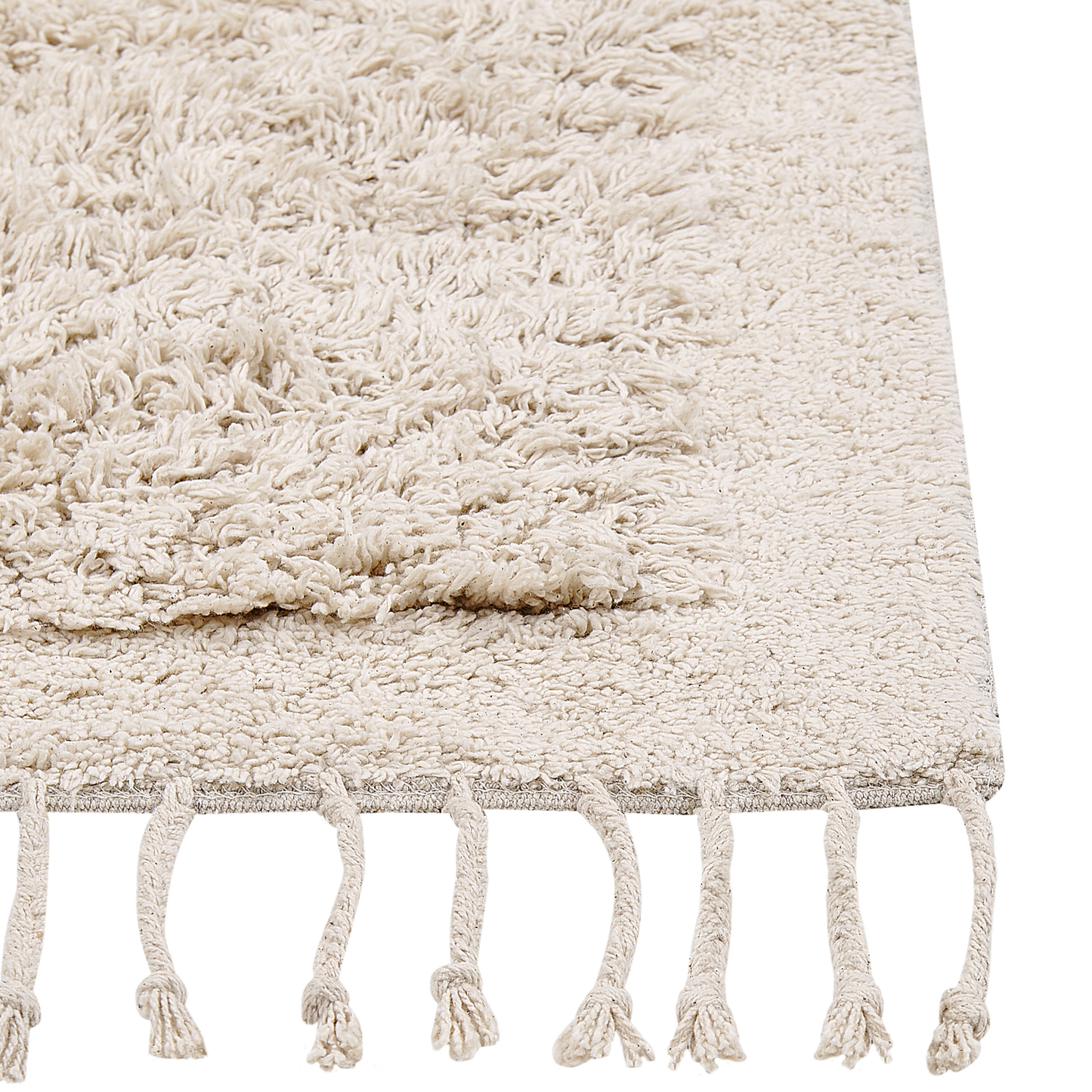 Teppich Baumwolle hellbeige 80 x 150 cm Fransen Shaggy BITLIS