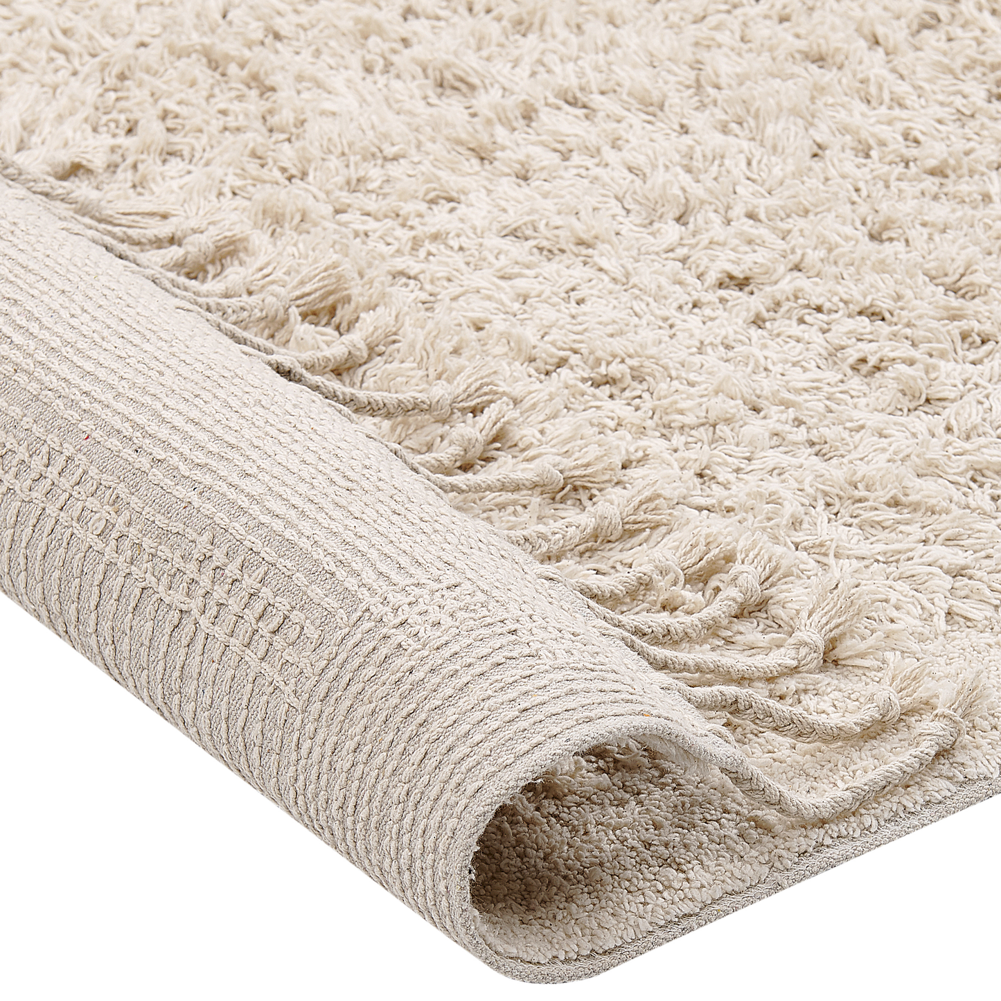 Teppich Baumwolle hellbeige 80 x 150 cm Fransen Shaggy BITLIS