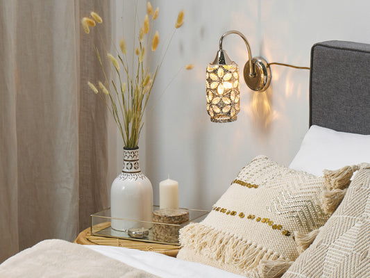 Wandleuchte silber 2er Set Blumenmuster rund SYSOLA