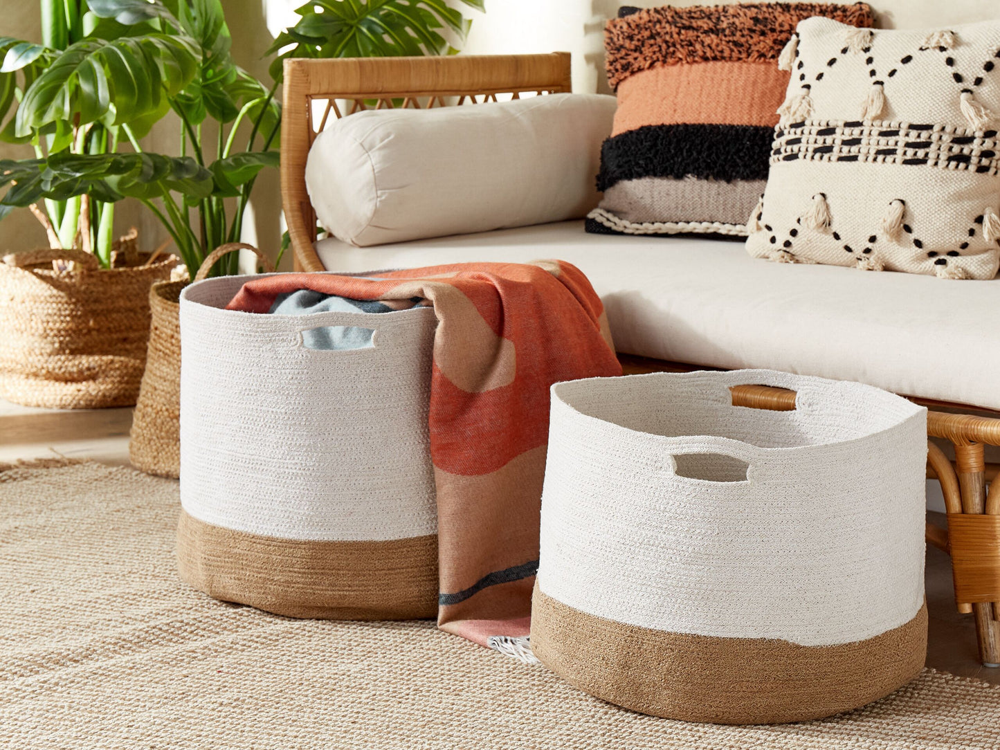 Textilkorb Baumwolle weiss / beige 2er Set KAHAN