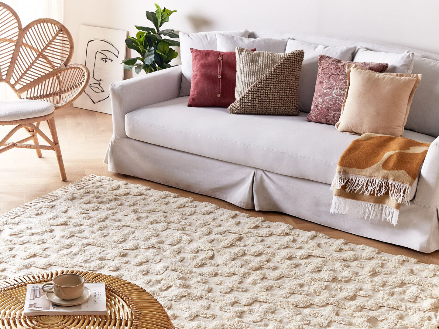 Teppich Baumwolle hellbeige 160 x 230 cm geometrisches Muster Kurzflor ITANAGAR