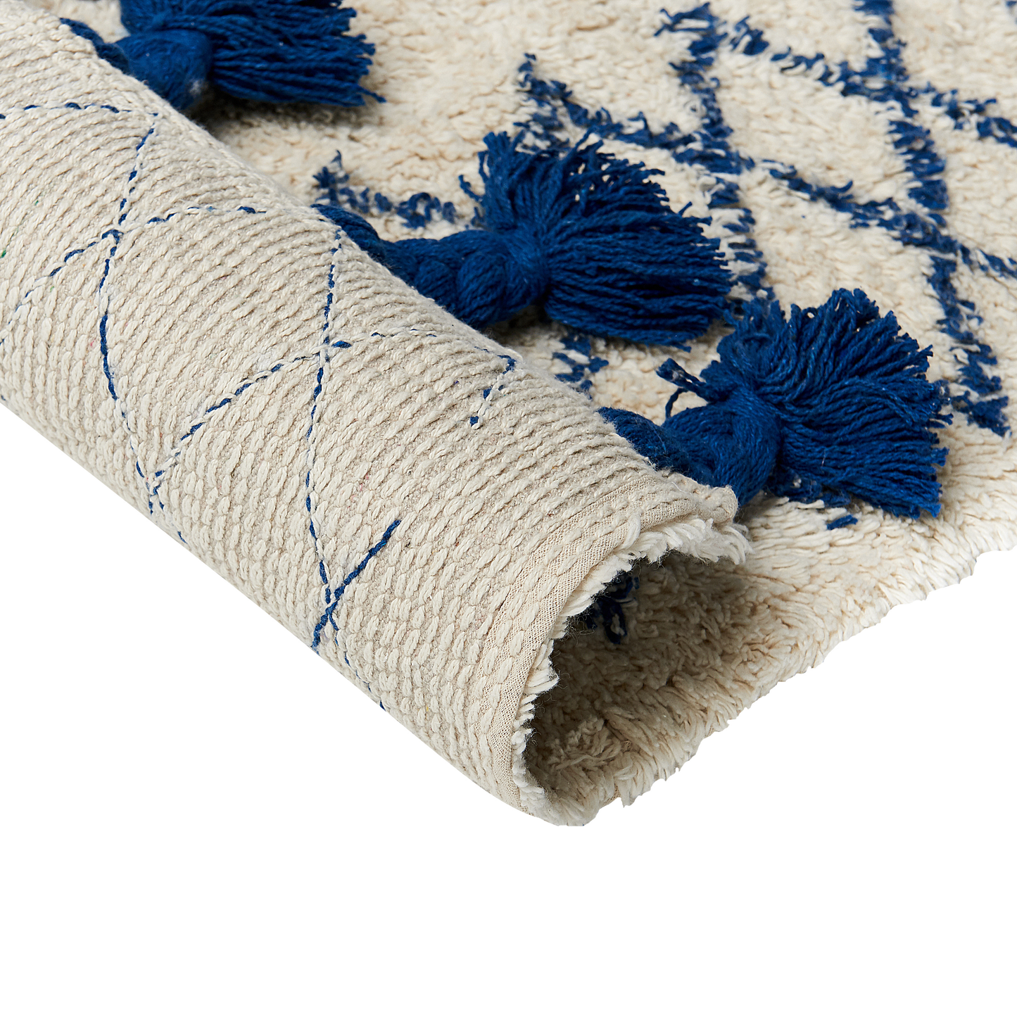 Teppich Baumwolle beige / blau 160 x 230 cm geometrisches Muster Kurzflor ERZINCAN