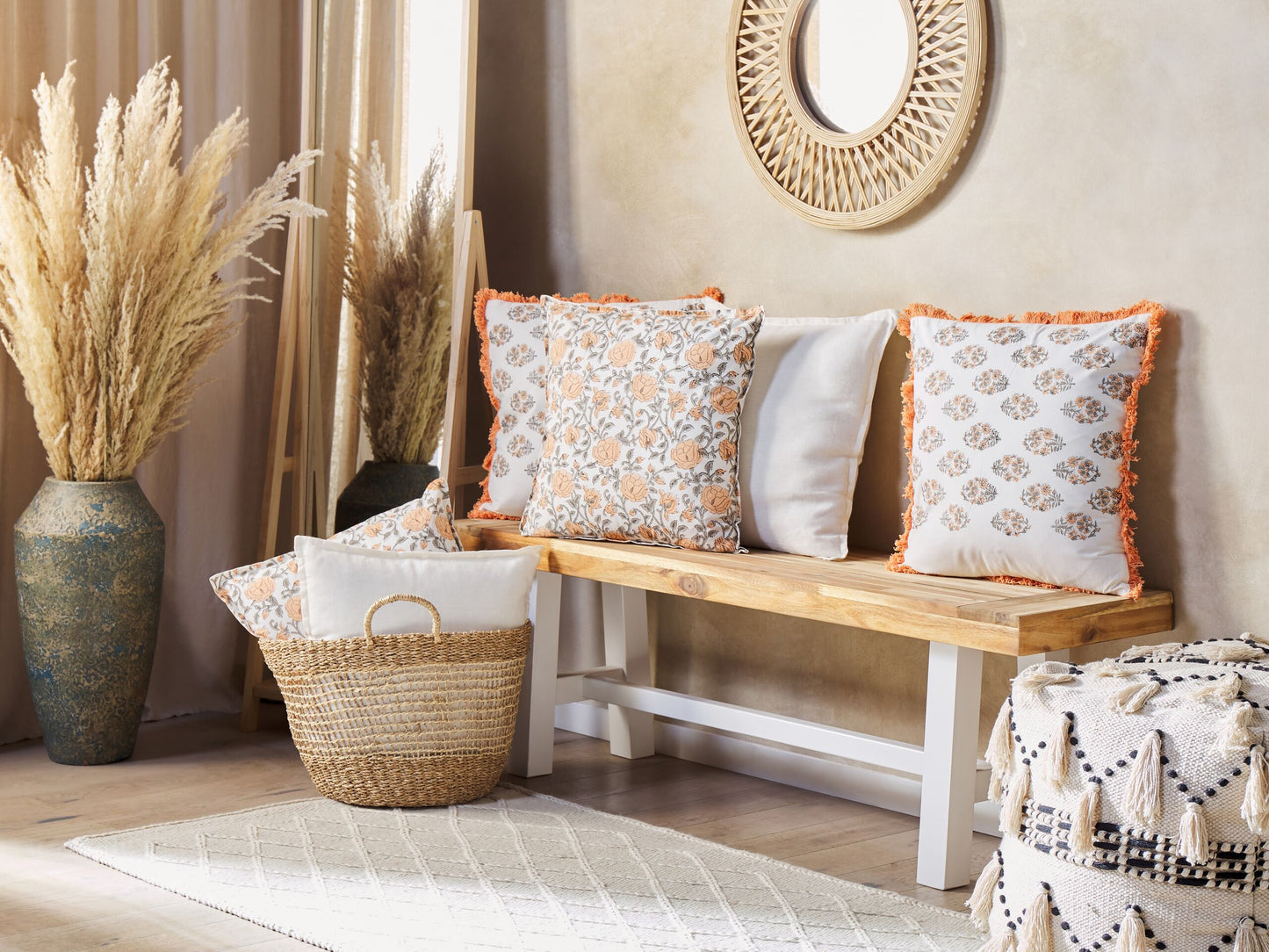 Dekokissen 2er Set SATIVUS Baumwolle 45 x 45 cm Orange Blumenmuster