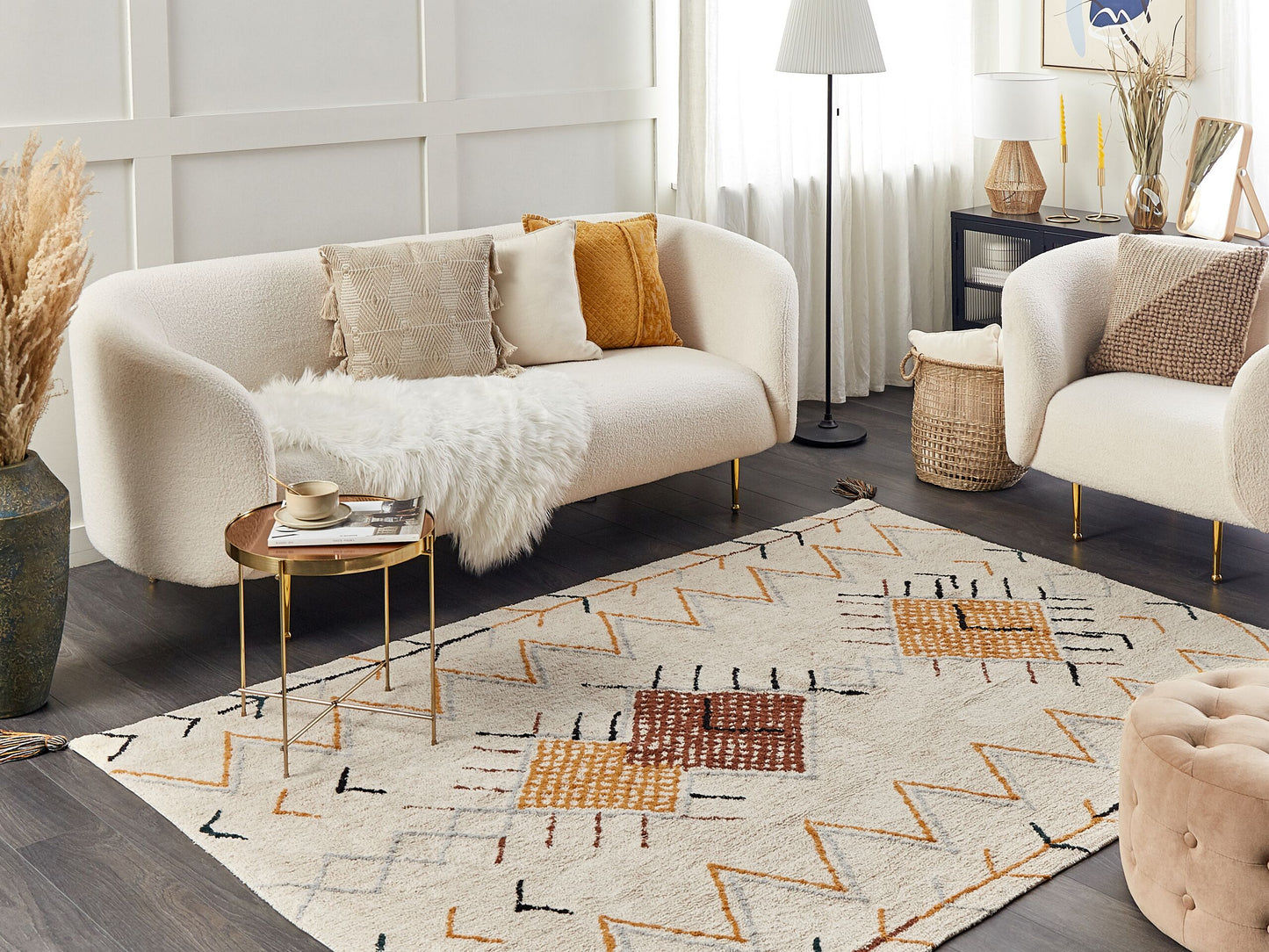 Teppich Baumwolle beige 160 x 230 cm geometrisches Muster Kurzflor BOLAY