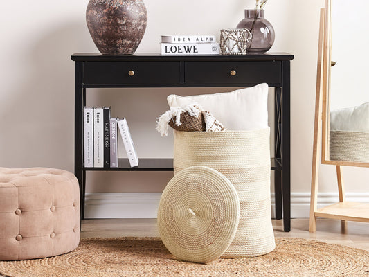Korb mit Deckel Baumwolle hellbeige ⌀ 44 cm SILOPI
