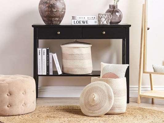 Korb mit Deckel Baumwolle hellbeige ⌀ 33 cm 2er Set SILOPI