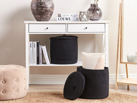 Korb mit Deckel Baumwolle schwarz ⌀ 33 cm 2er Set SILOPI