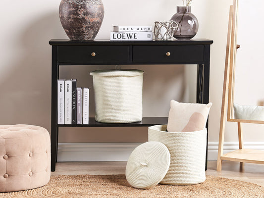 Korb mit Deckel Baumwolle cremeweiss ⌀ 33 cm 2er Set SILOPI