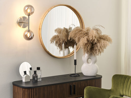 Wandleuchte Metall / Rauchglas silber 2-flammig Kugelform RAMIS