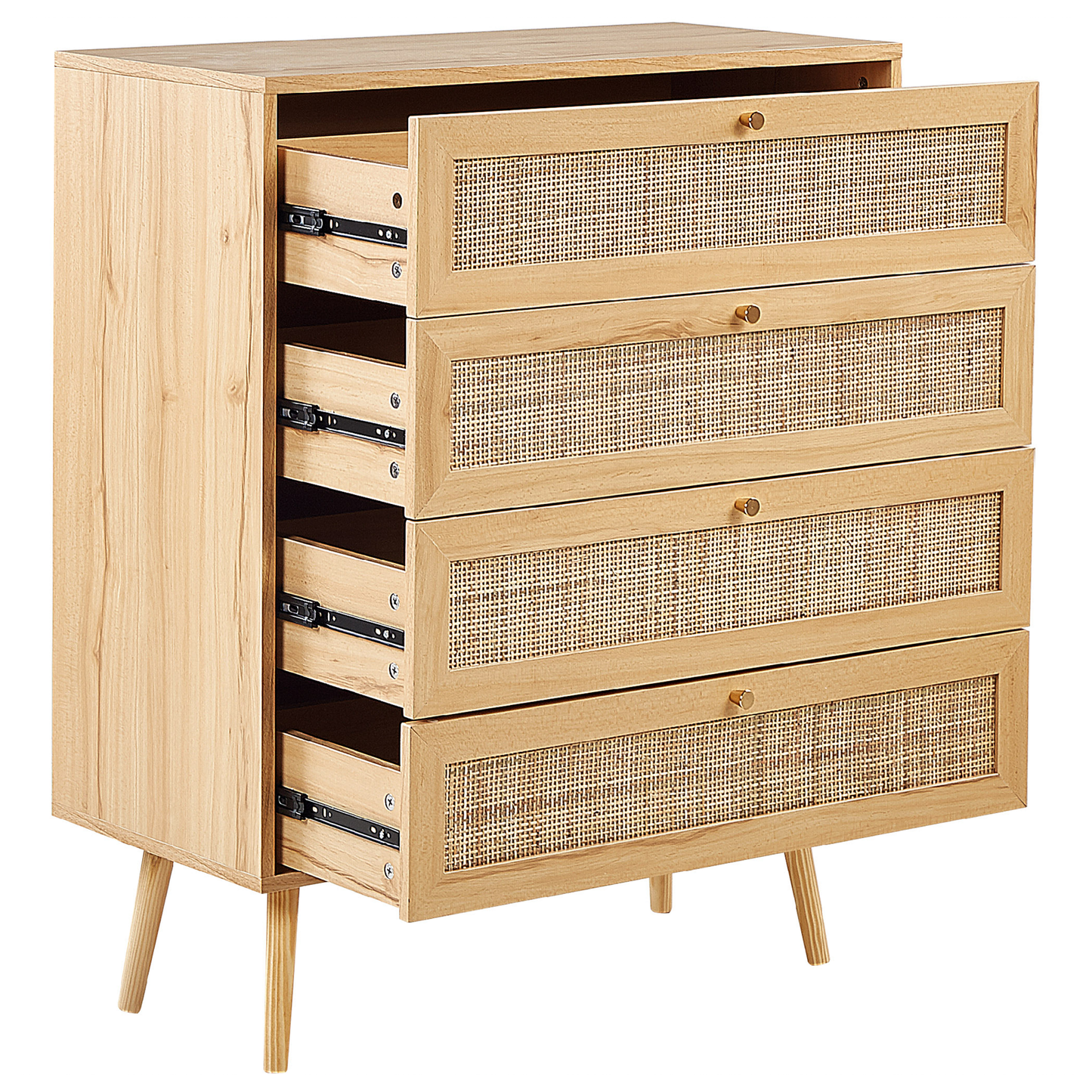 Kommode mit 4 Schubladen PEROTE Rattan 97 cm Holzoptik Hellbraun