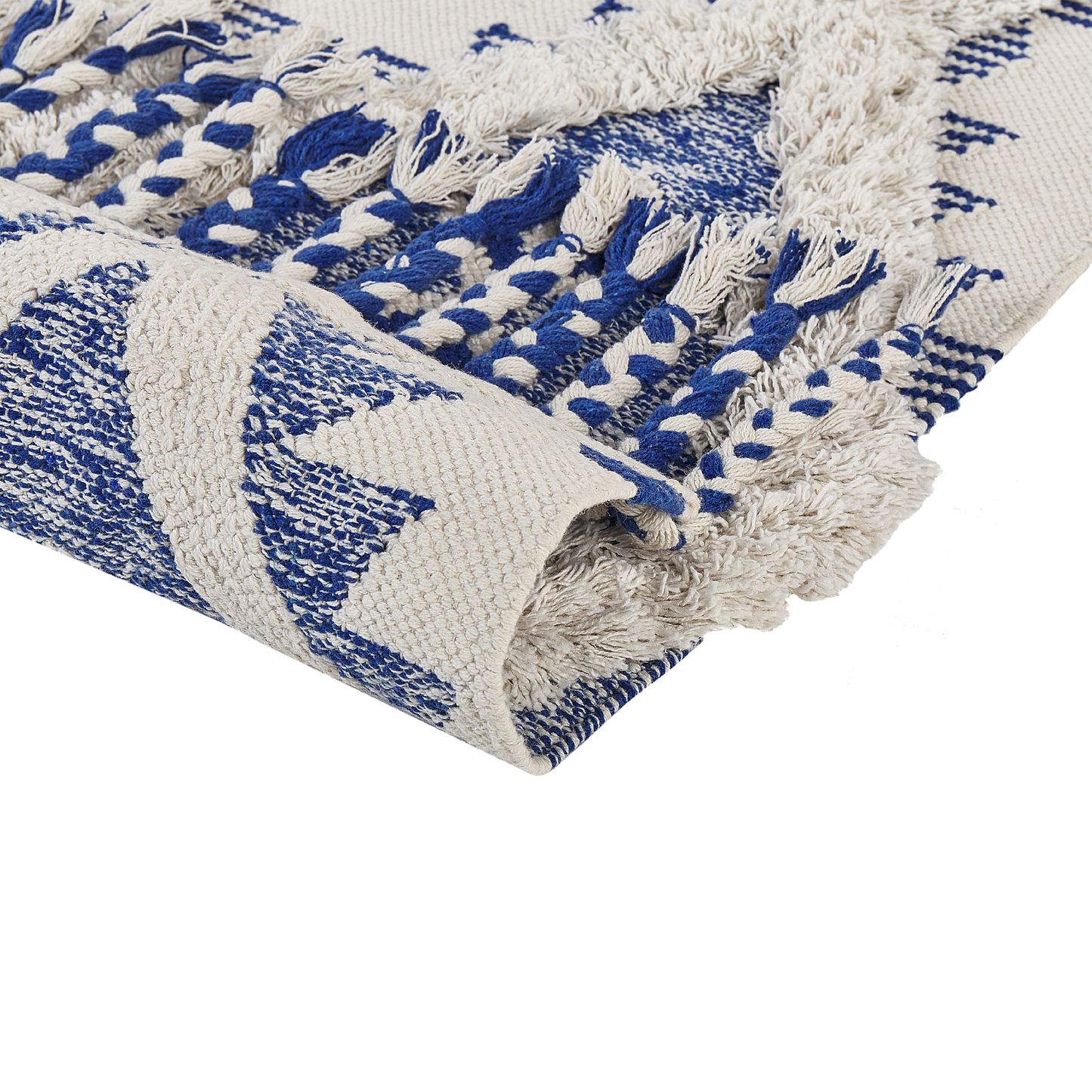 Teppich Bauwmolle beige / blau 80 x 200 cm geometrisches Muster Kurzflor MANAVGAT