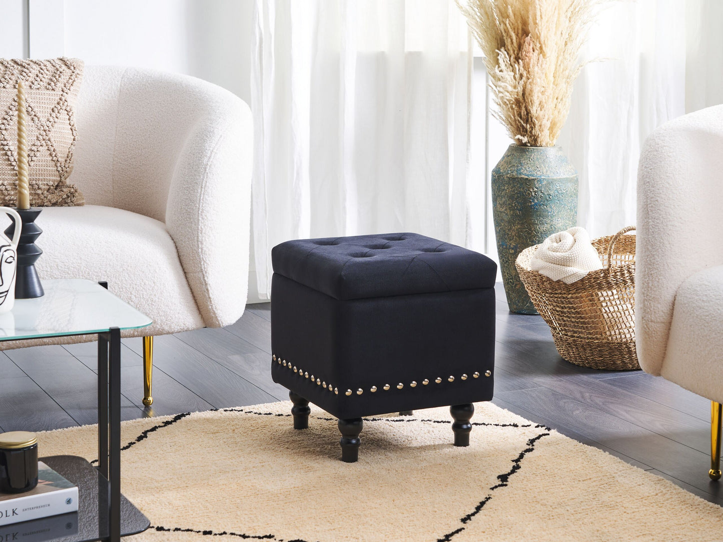 Hocker mit Stauraum Samtstoff schwarz LORETTO