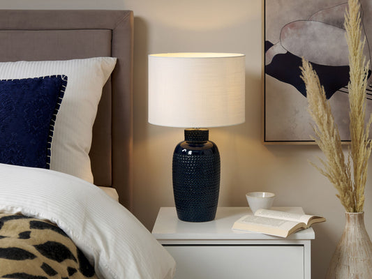 Tischleuchte PERLIS Keramik Marineblau