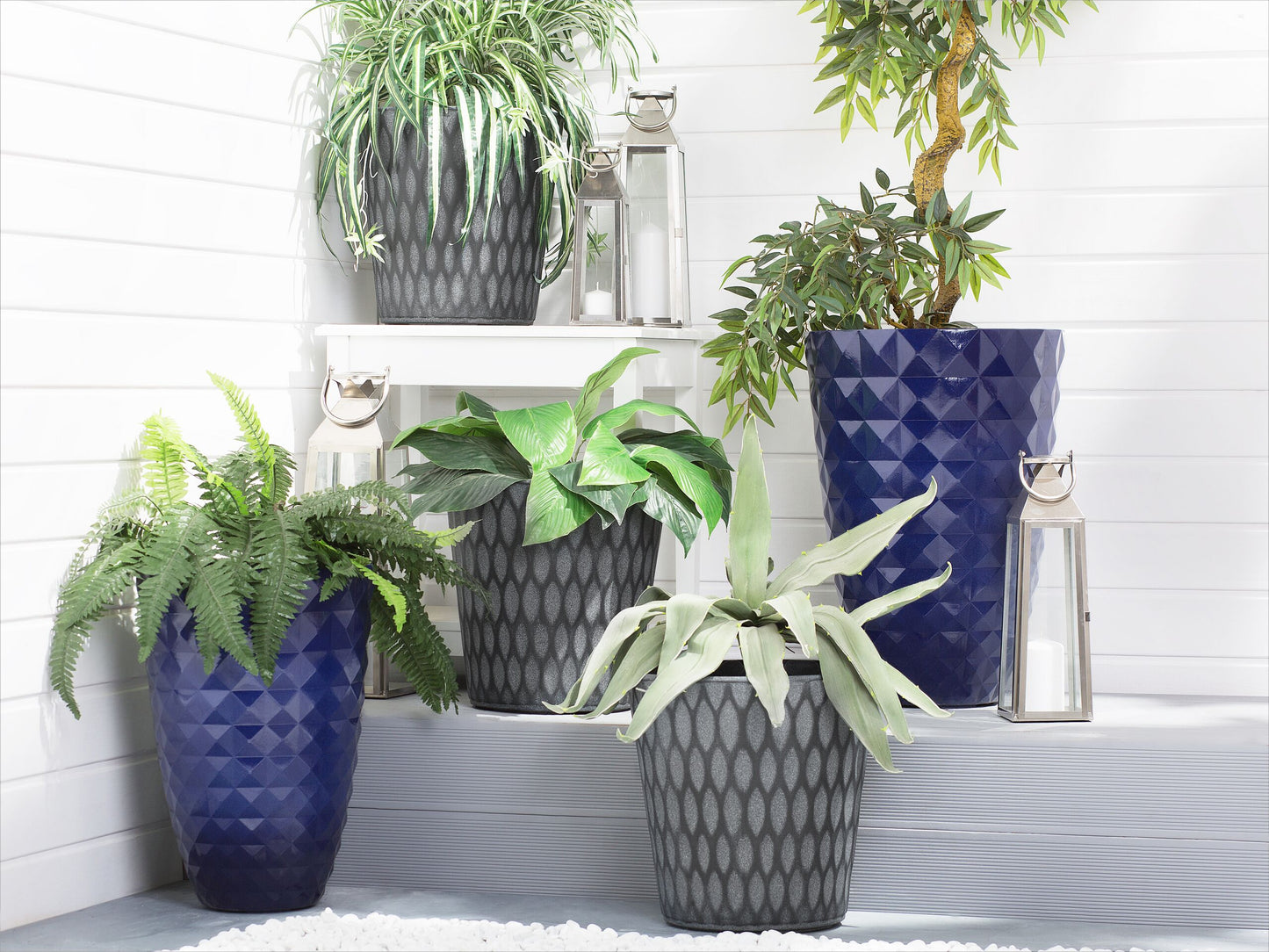Blumentopf 2er Set marineblau rund 35 x 35 x 50 cm FERIZA