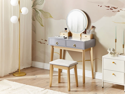 Schminktisch mit Spiegel und Hocker FEDRY LED Grau