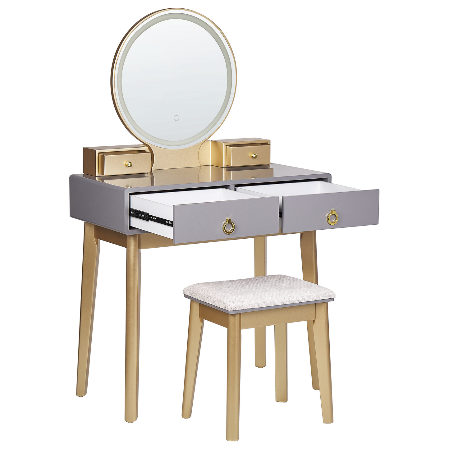 Schminktisch mit Spiegel und Hocker FEDRY LED Grau