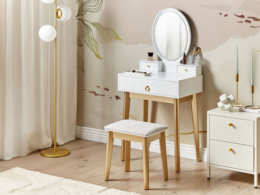 Schminktisch mit Spiegel und Hocker ROSEY LED Weiss