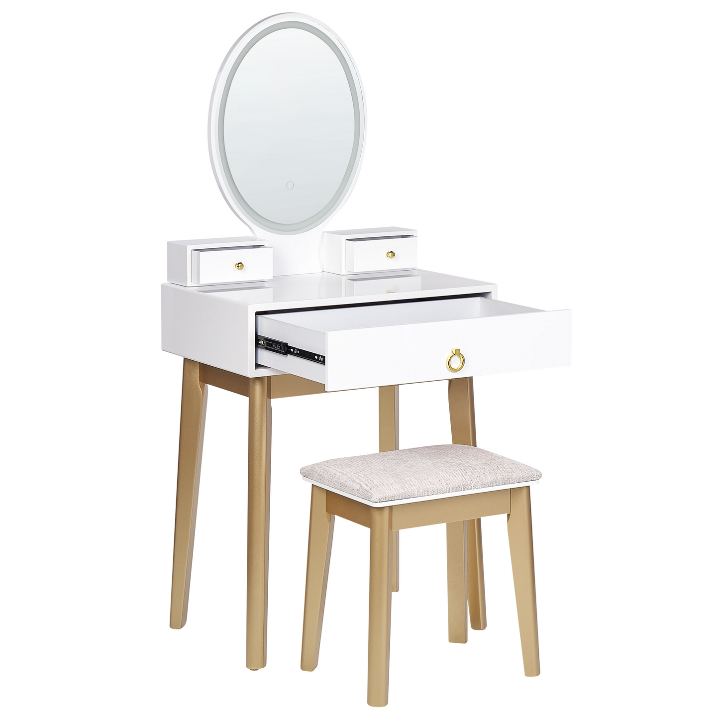 Schminktisch mit Spiegel und Hocker ROSEY LED Weiss
