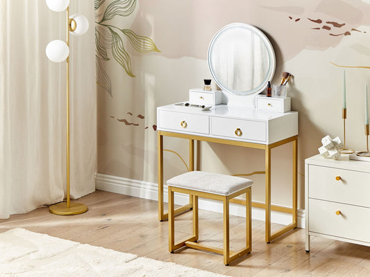 Schminktisch mit Spiegel und Hocker AUXON LED Weiss