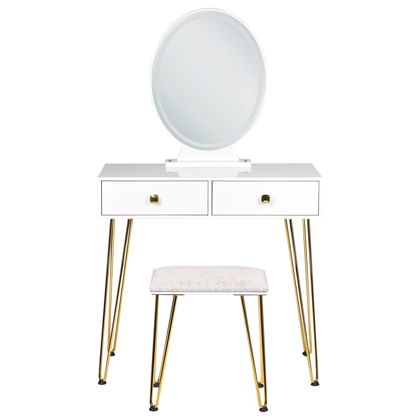 Schminktisch mit Spiegel und Hocker CAEN LED Weiss