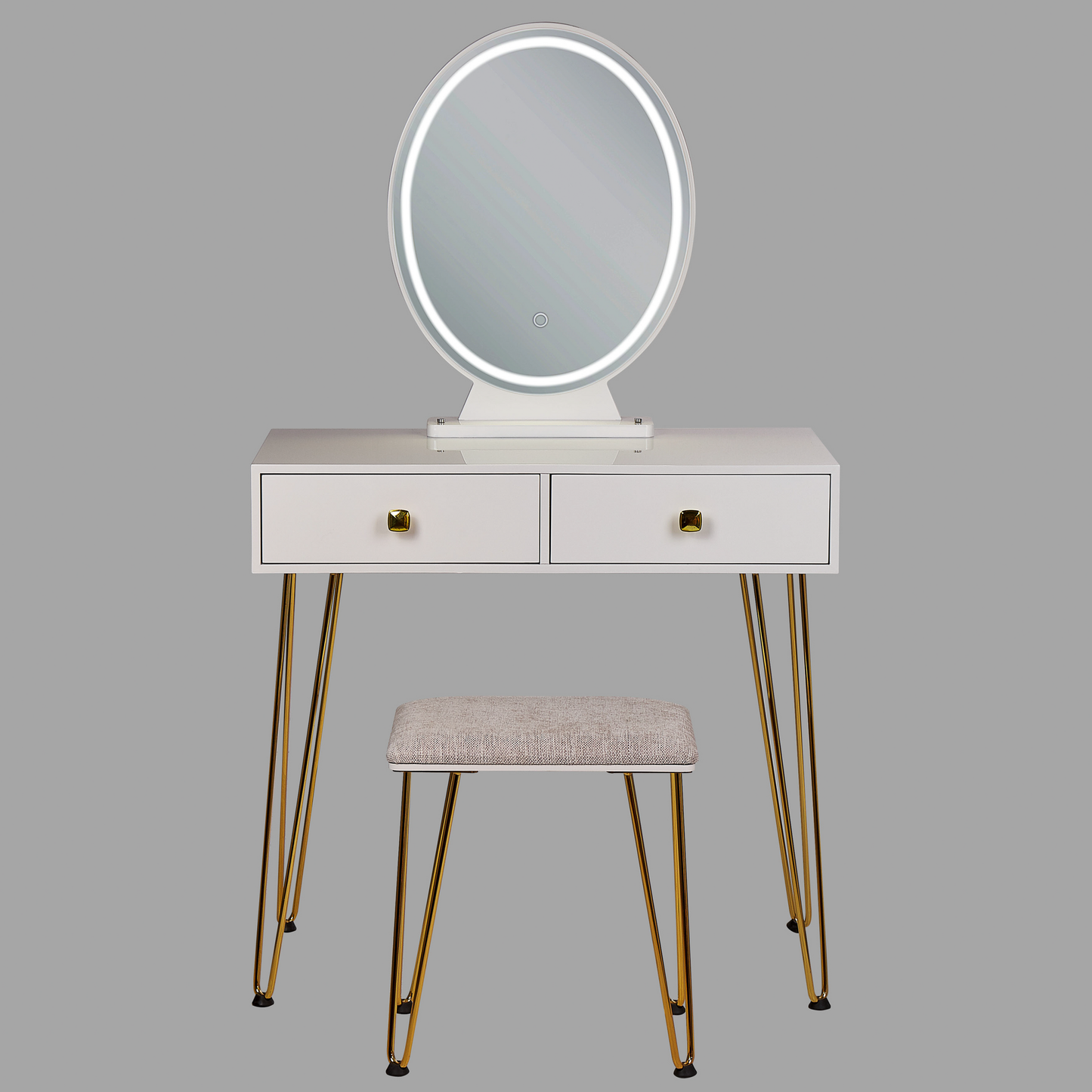 Schminktisch mit Spiegel und Hocker CAEN LED Weiss