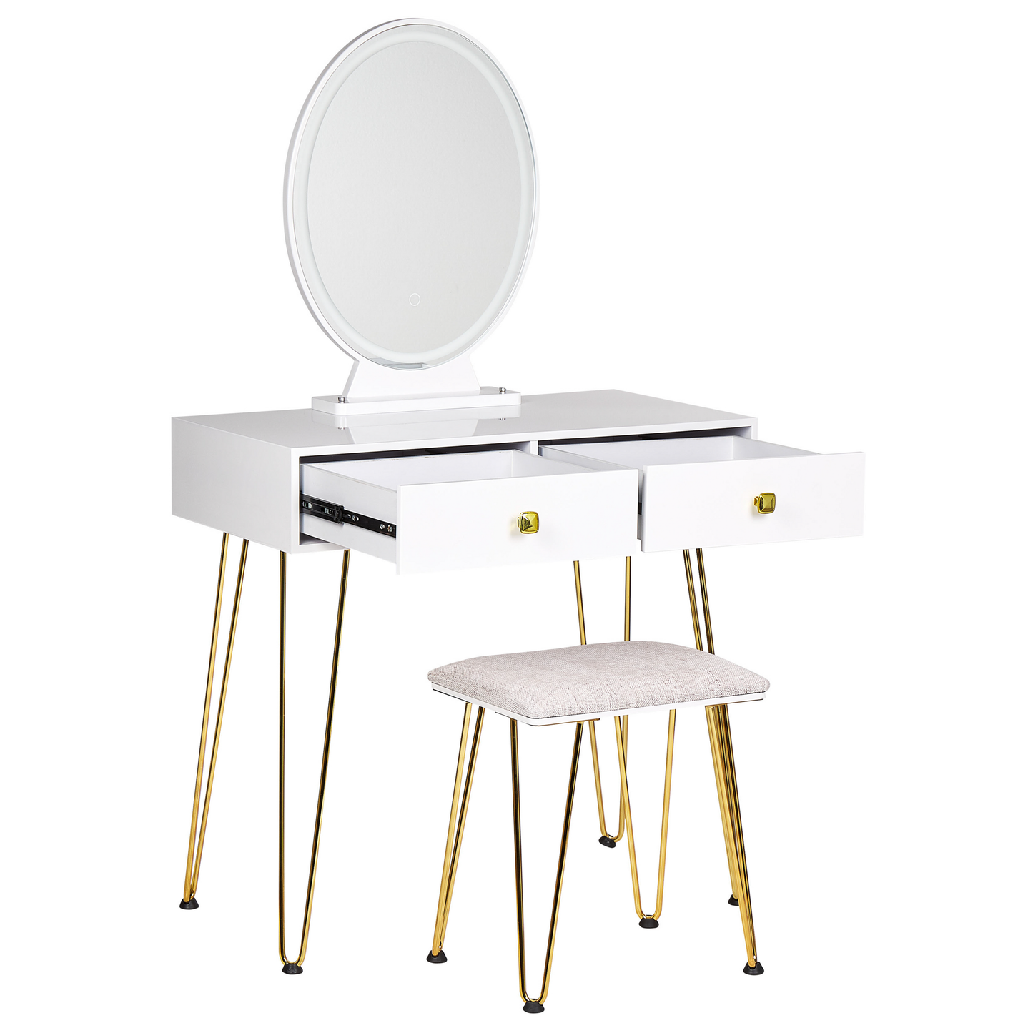 Schminktisch mit Spiegel und Hocker CAEN LED Weiss