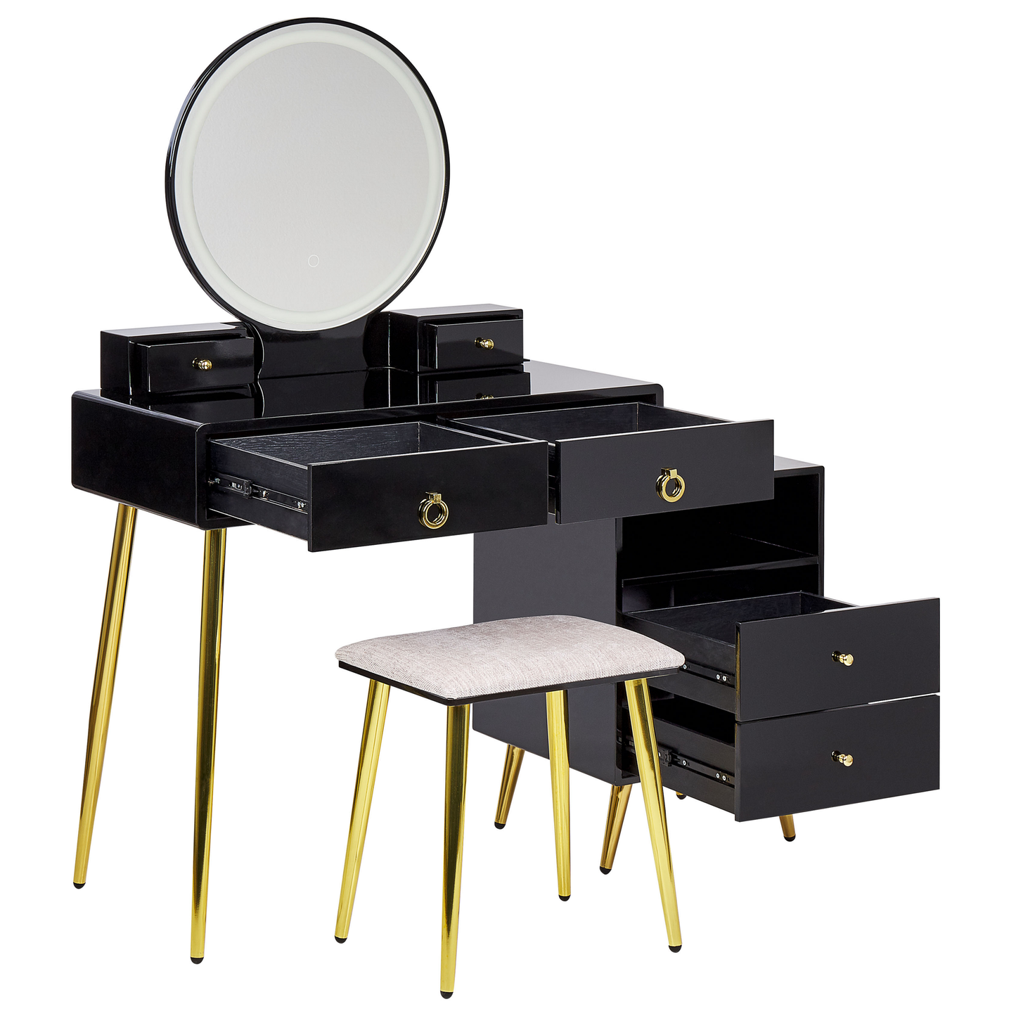 Schminktisch mit Spiegel und Hocker YVES LED Schwarz