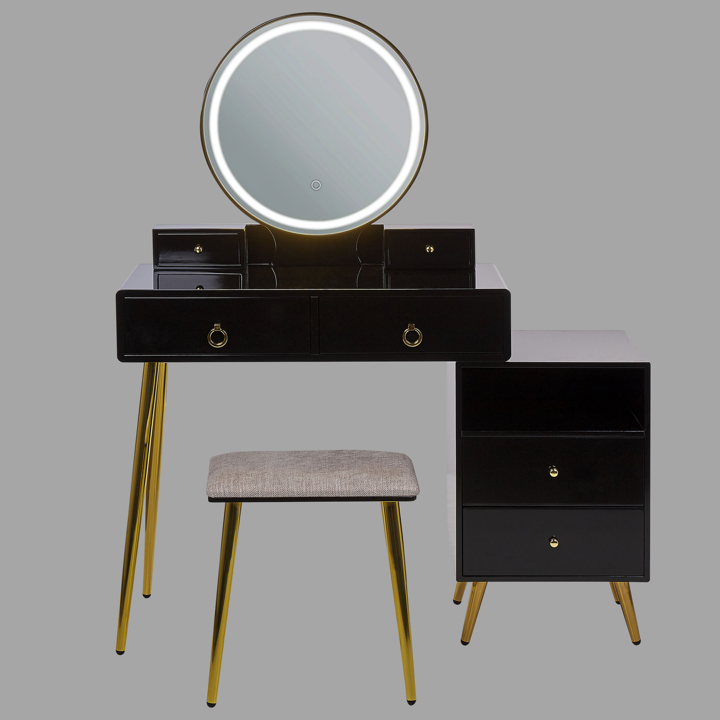 Schminktisch mit Spiegel und Hocker YVES LED Schwarz