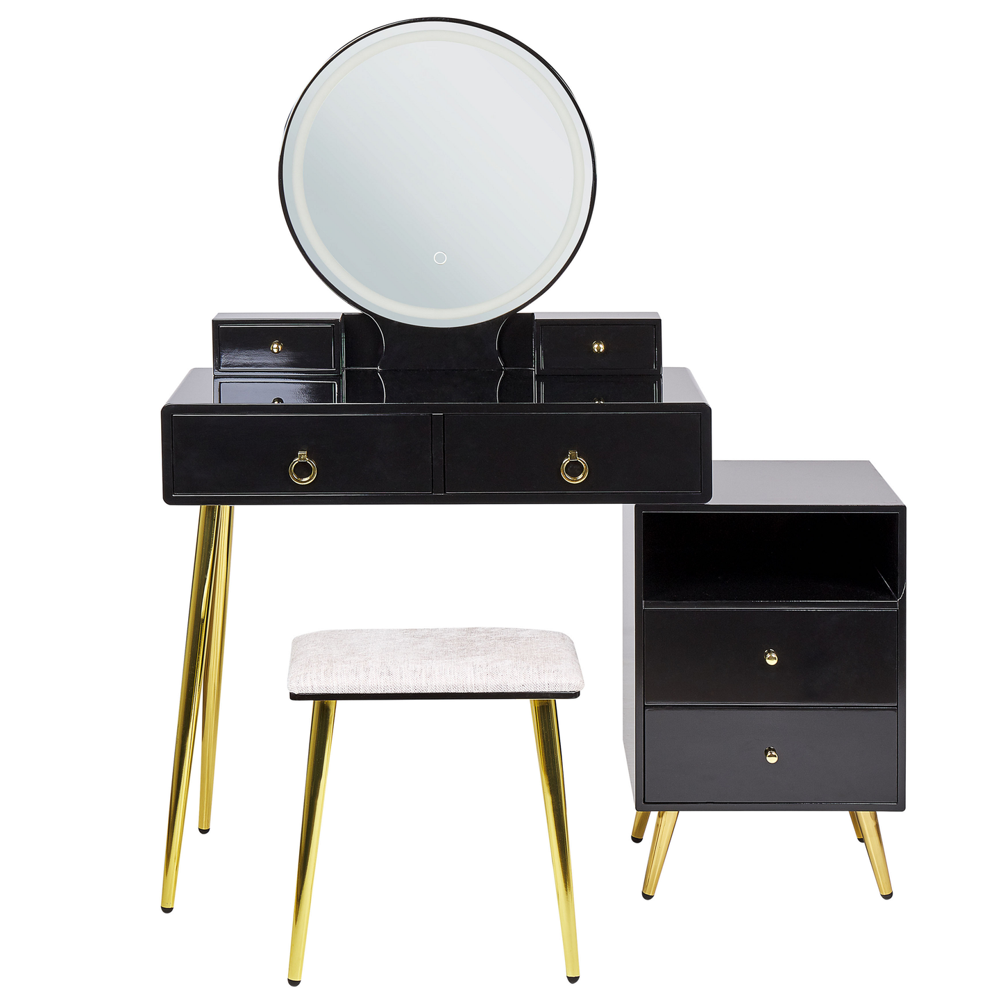 Schminktisch mit Spiegel und Hocker YVES LED Schwarz