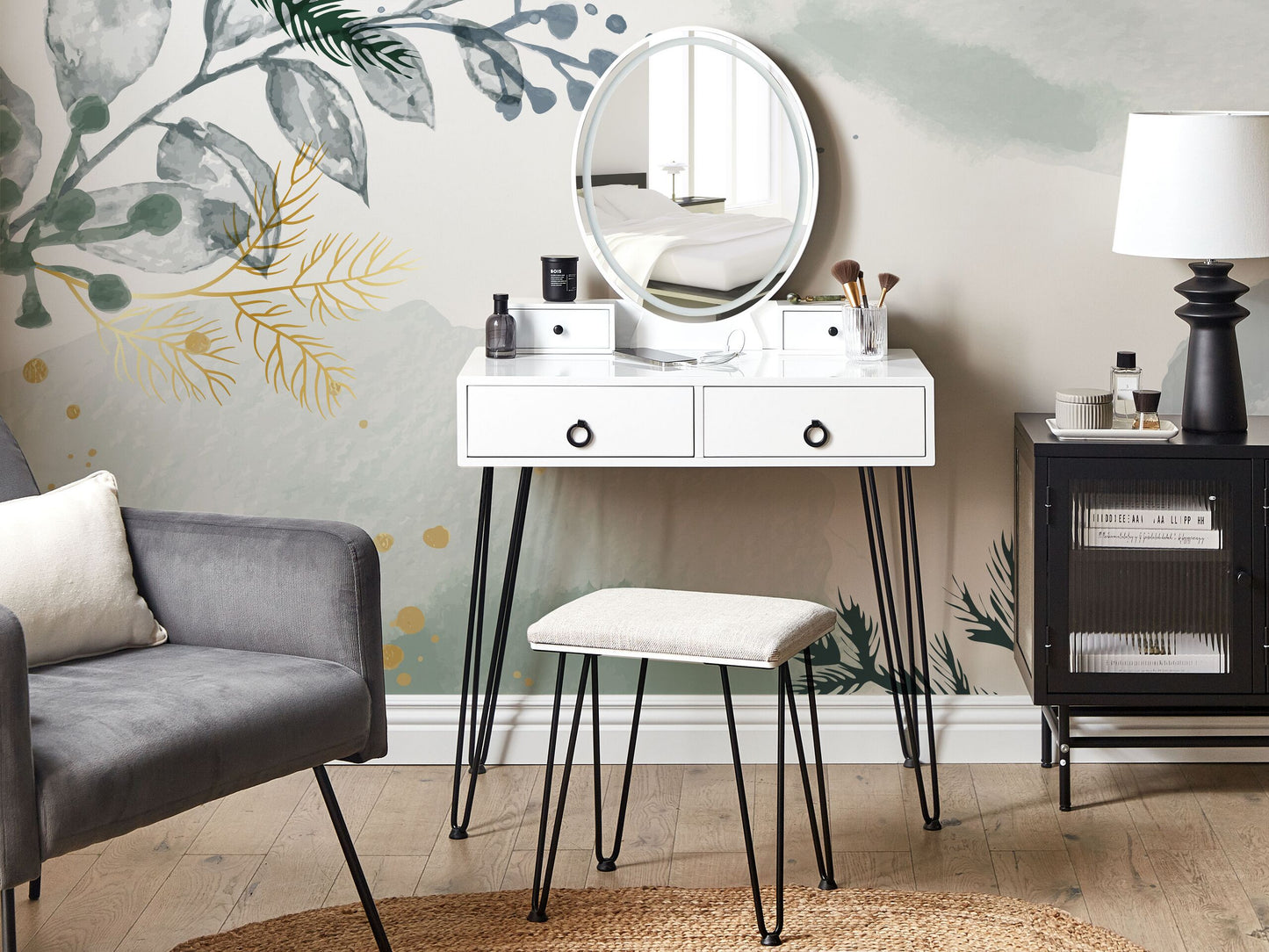 Schminktisch mit Spiegel und Hocker SOYE LED Weiss