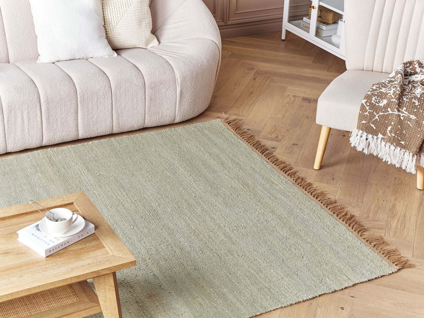 Teppich Jute hellgrün 160 x 230 cm Kurzflor zweiseitig LUNIA