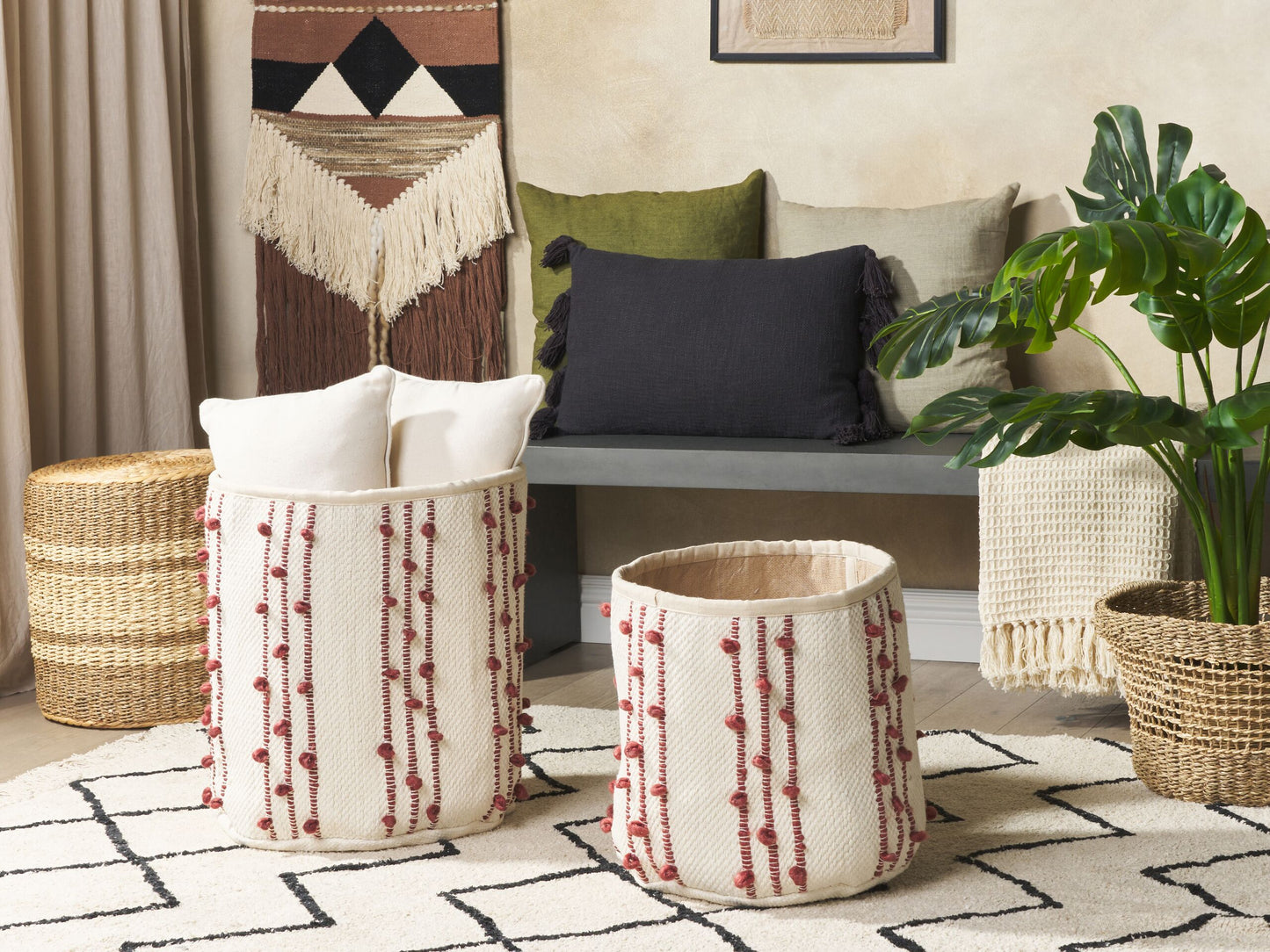Korb Baumwolle beige / rot 2er Set KHEL