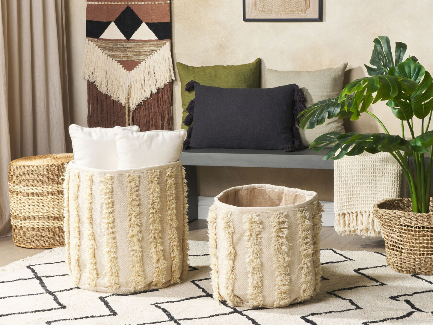 Korb Baumwolle beige 2er Set KAKKI