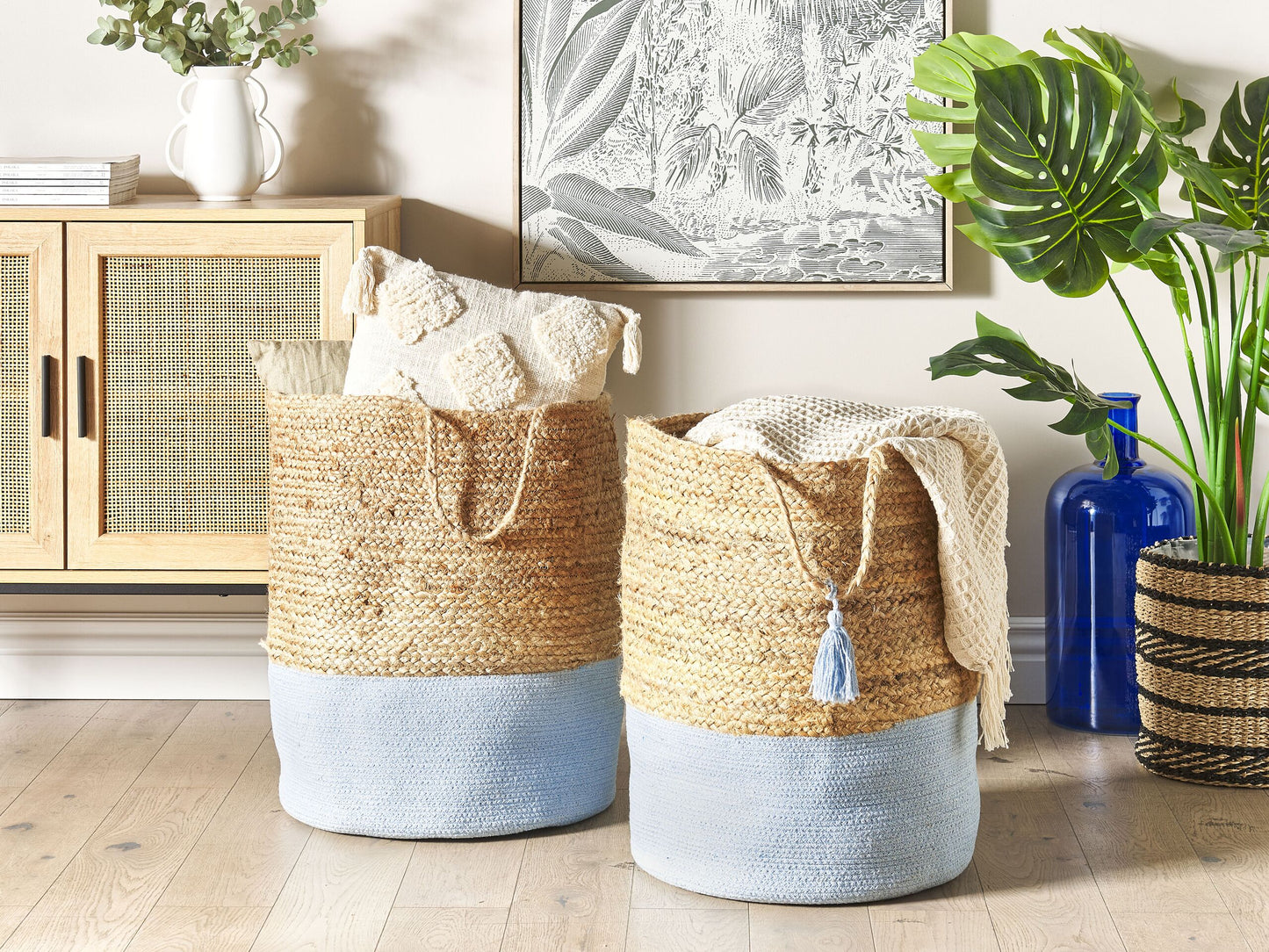 Aufbewahrungskorb Jute weiss / blau 2er Set GAJAR