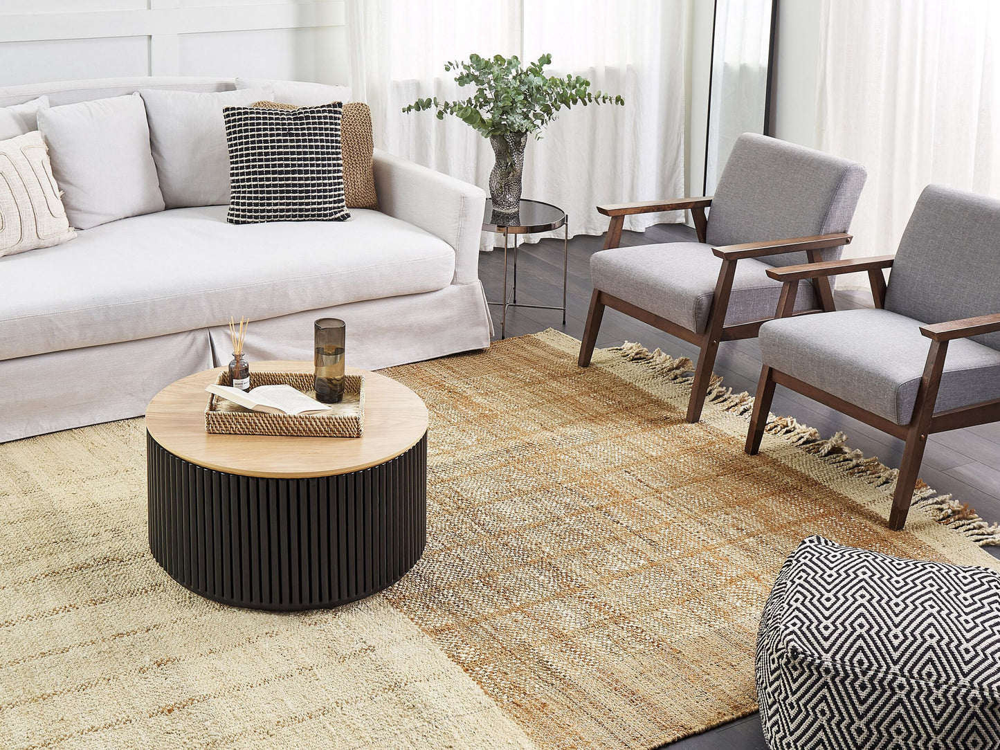 Teppich Jute hellbeige / braun 200 x 300 cm Streifenmuster Kurzflor KARKIN