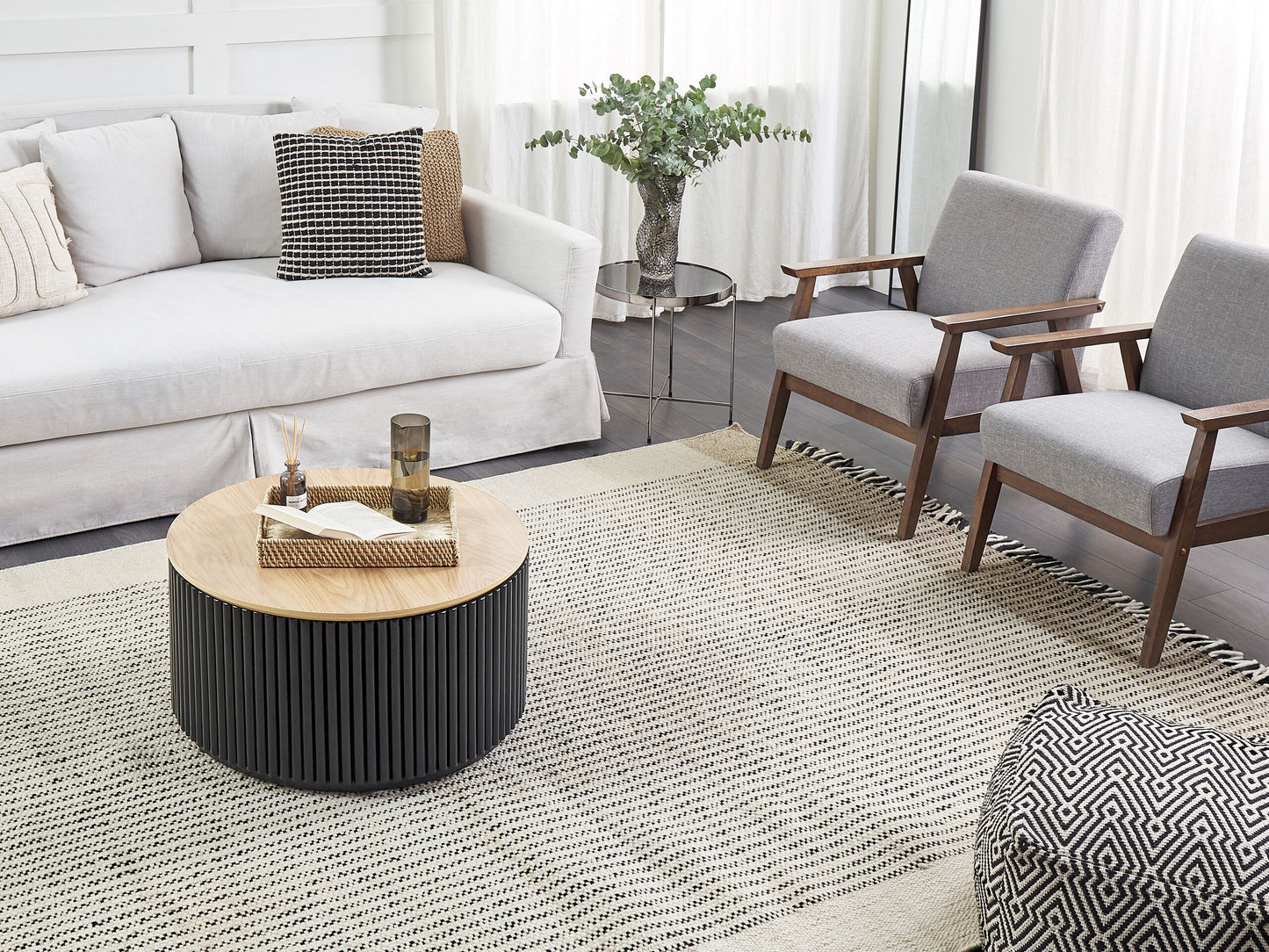 Teppich Wolle beige / schwarz 200 x 300 cm Kurzflor DIVARLI