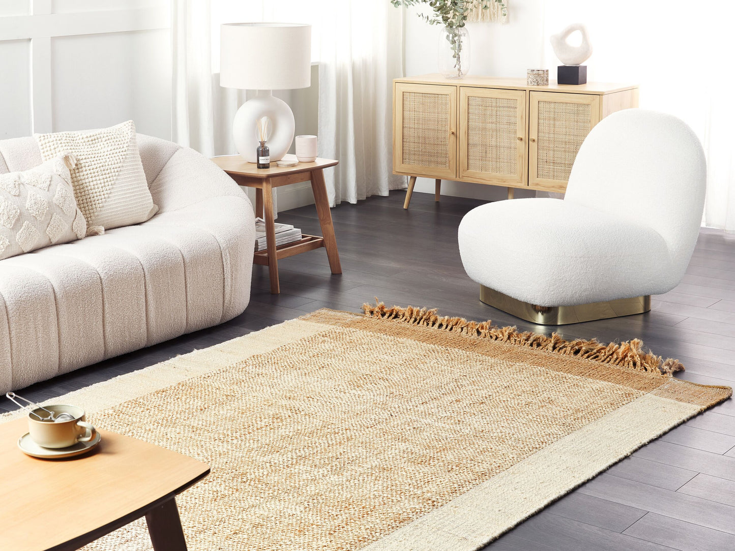 Teppich Jute sandbeige 160 x 230 cm geometrisches Muster Kurzflor DEDEMLI
