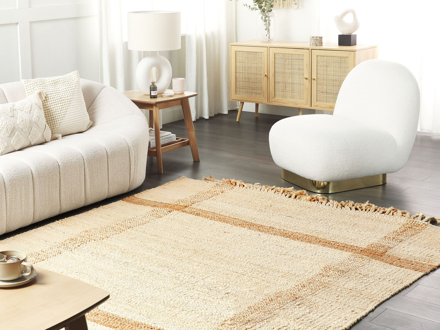 Teppich Jute sandbeige 160 x 230 cm geometrisches Muster Kurzflor YELMEZ