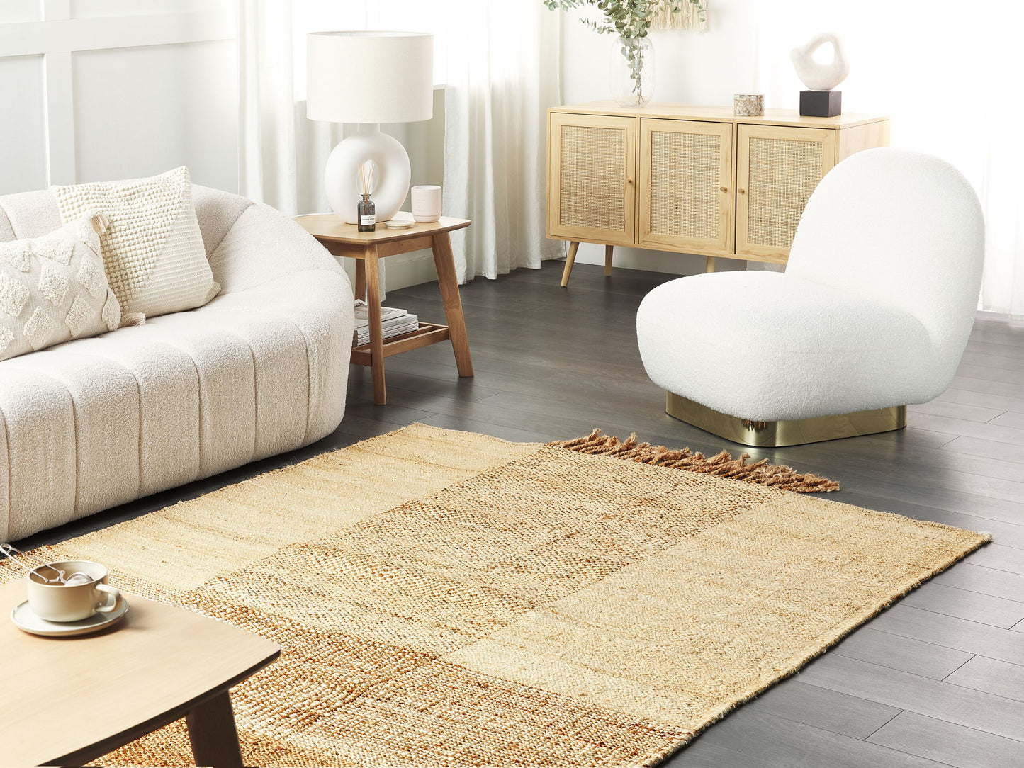 Teppich Jute sandbeige 160 x 230 cm geometrisches Muster Kurzflor HAMZALAR