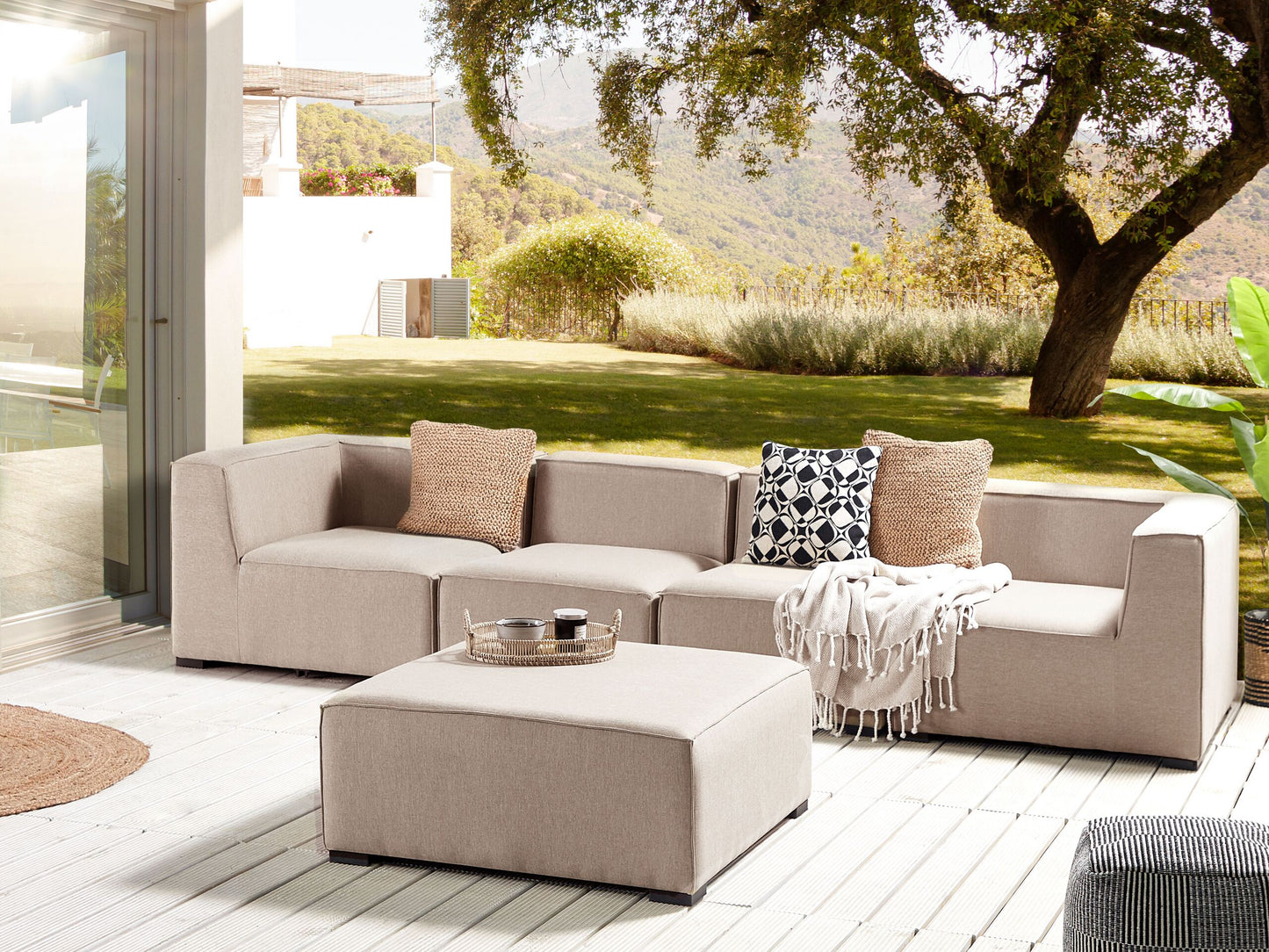 Gartensofa mit Ottomane 4-Sitzer AREZZO modular Beige