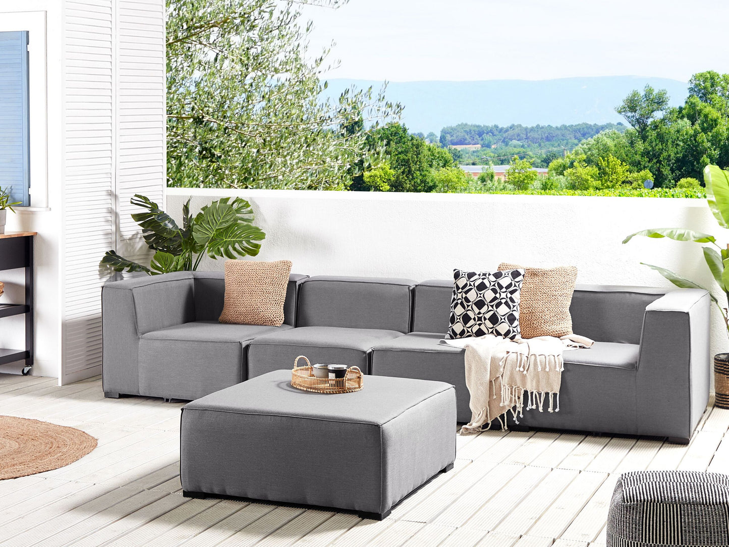 Gartensofa mit Ottomane 4-Sitzer AREZZO modular Grau