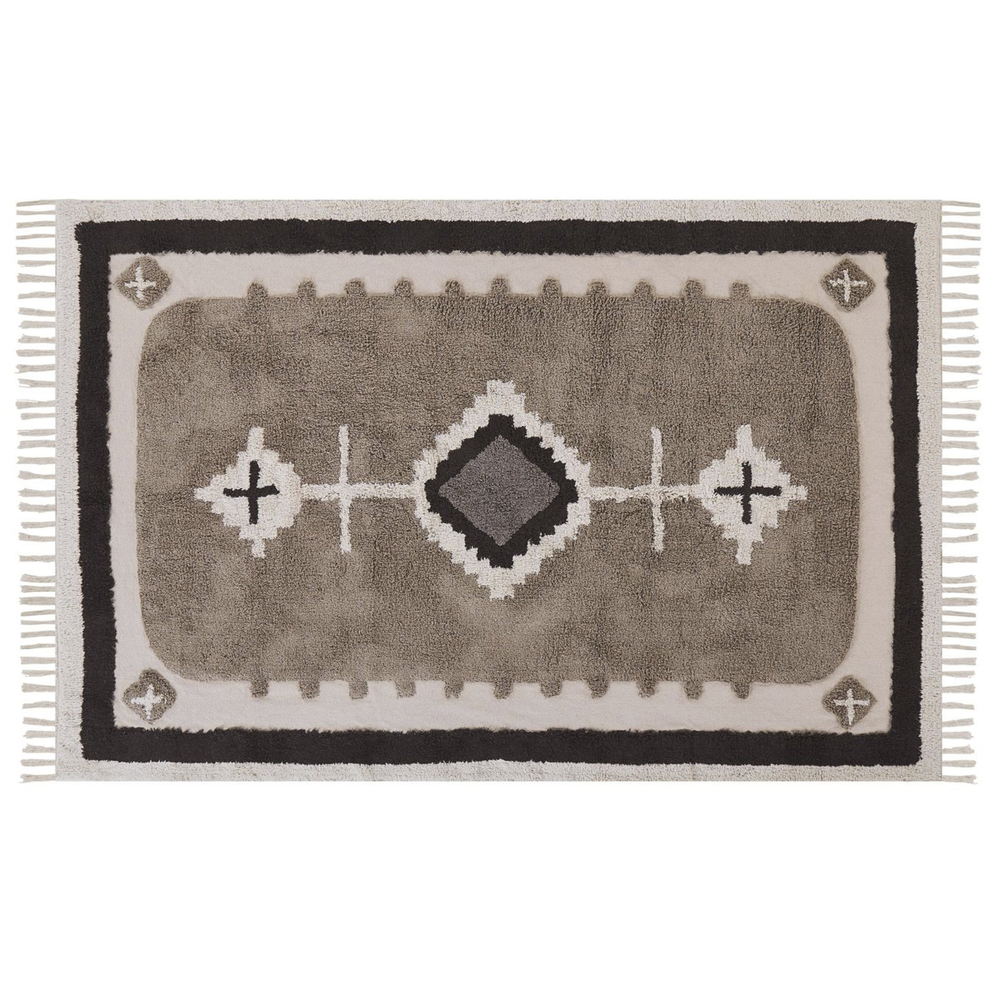 Teppich Baumwolle beige 140 x 200 cm geometrisches Muster Fransen Kurzflor GEYVE