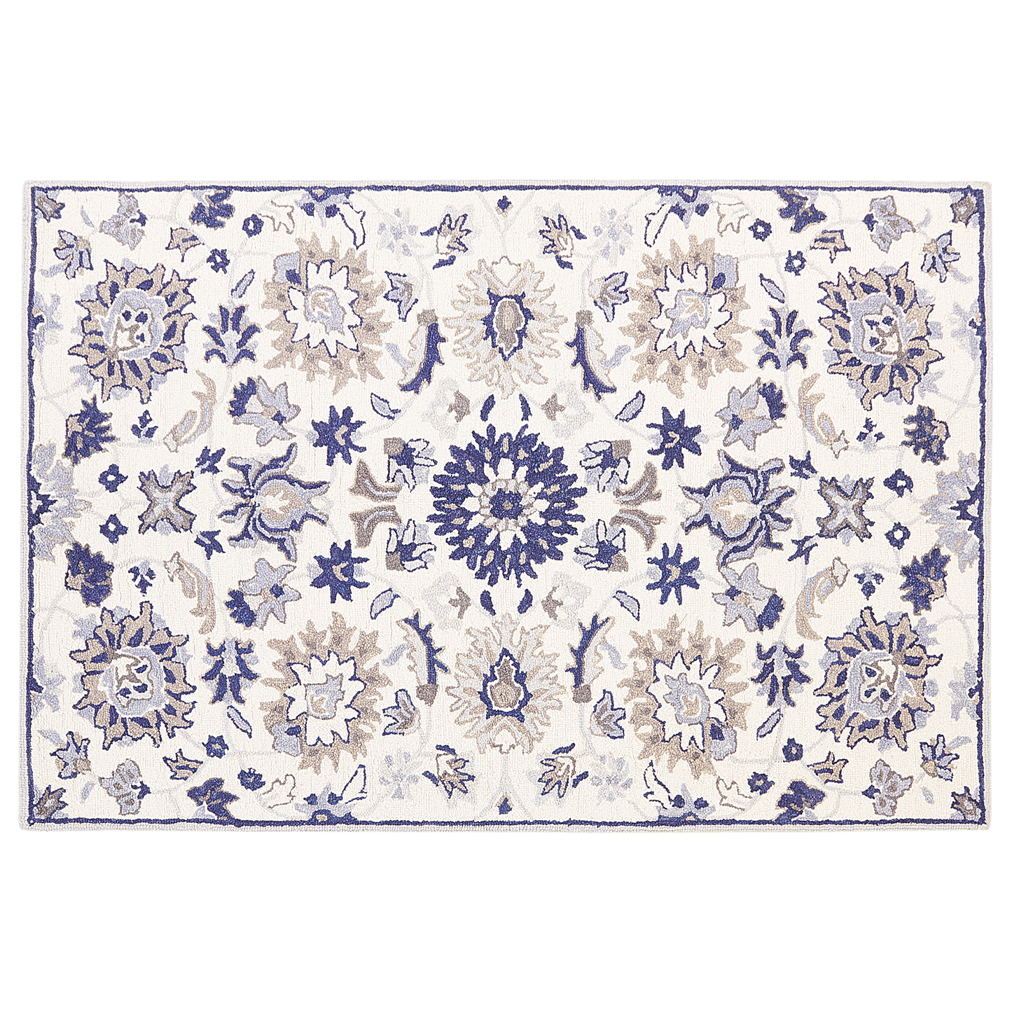 Teppich Wolle beige / blau 160 x 230 cm Kurzflor KUMRU