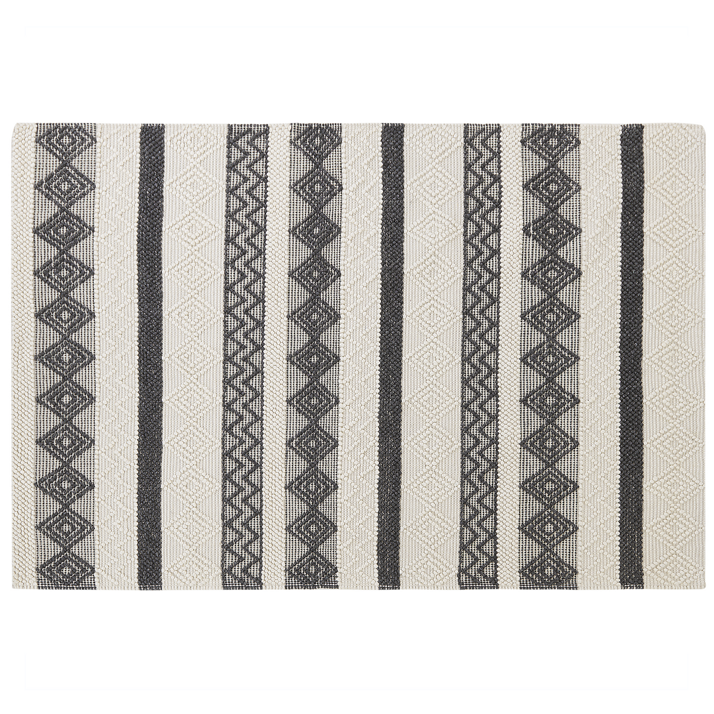 Teppich Wolle beige / grau 140 x 200 cm geometrisches Muster Kurzflor DAVUTLAR