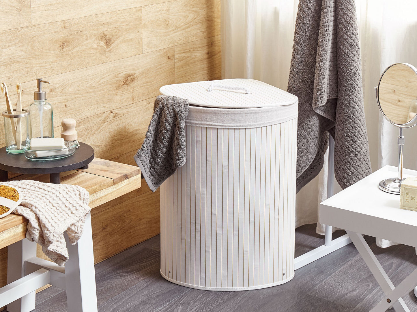 Korb mit Deckel Bambusholz weiss eckig MATARA