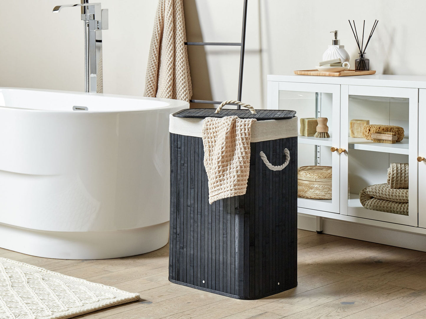 Korb mit Deckel Bambusholz schwarz rechteckig KOMARI