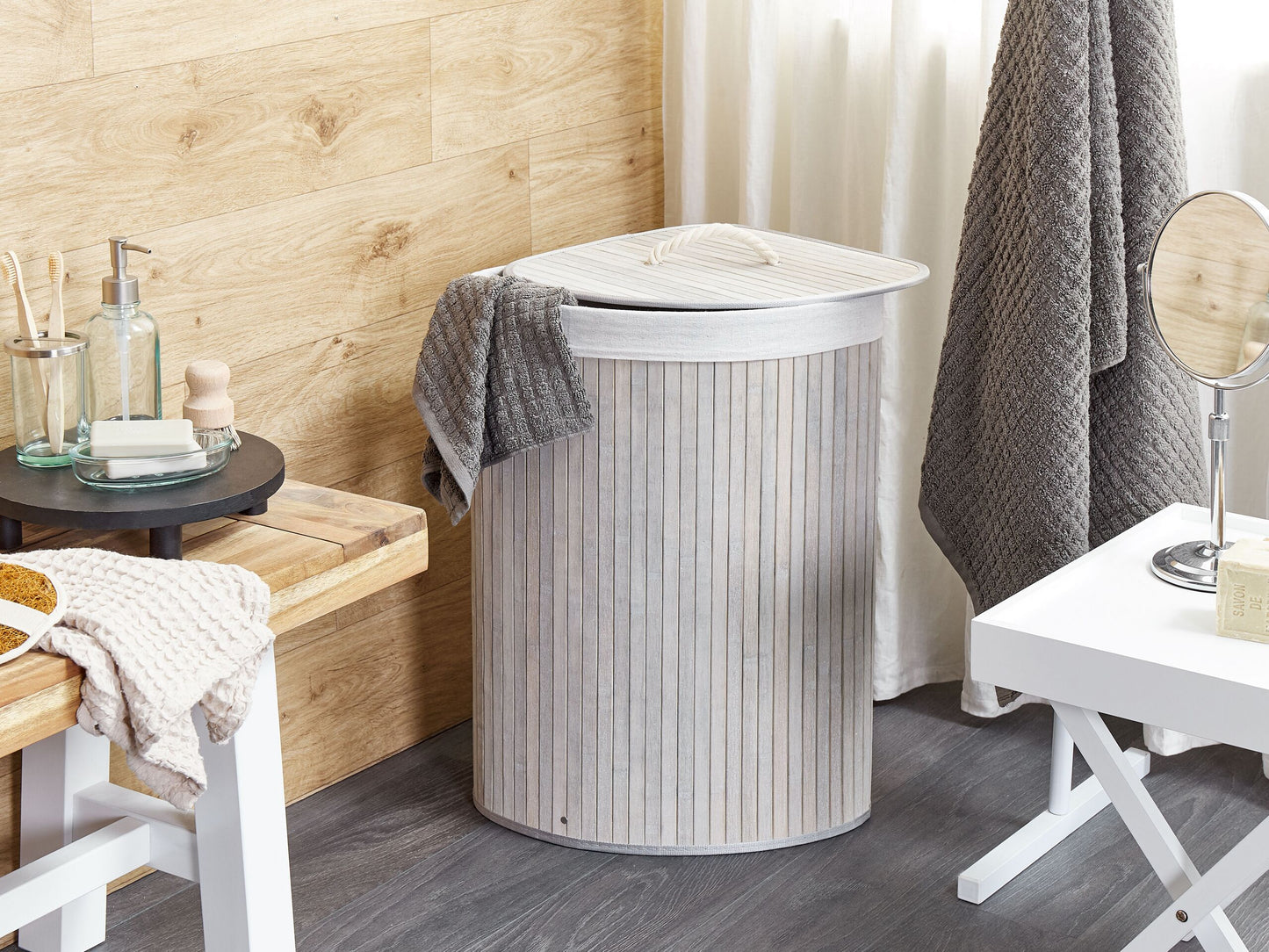 Korb mit Deckel Bambusholz hellgrau eckig MATARA