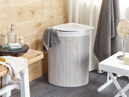 Korb mit Deckel Bambusholz hellgrau eckig MATARA